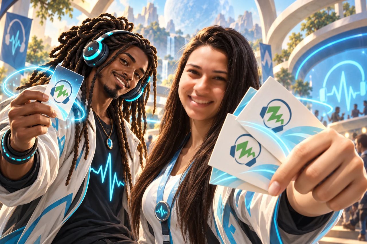 Illustration of two people showing Music Touch branded pieces