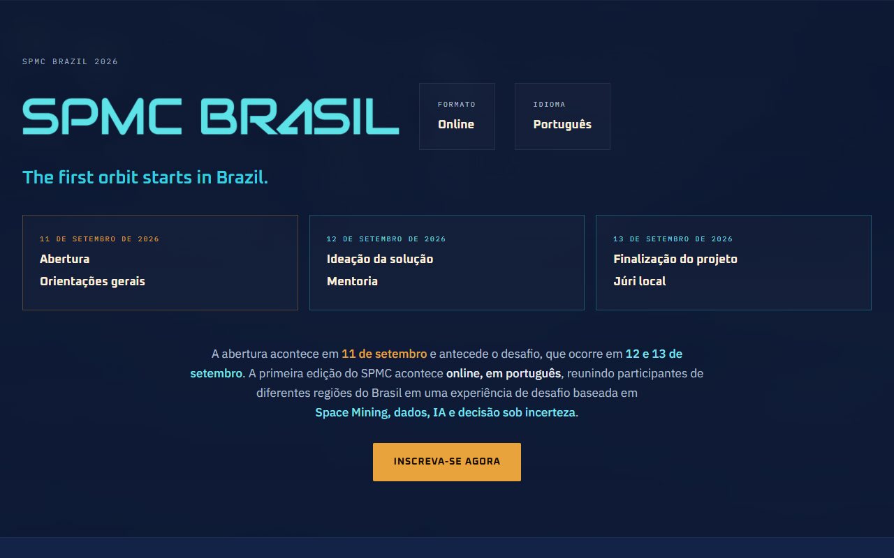 Seção SPMC Brasil 2026 com a programação dos três dias e o botão de inscrição